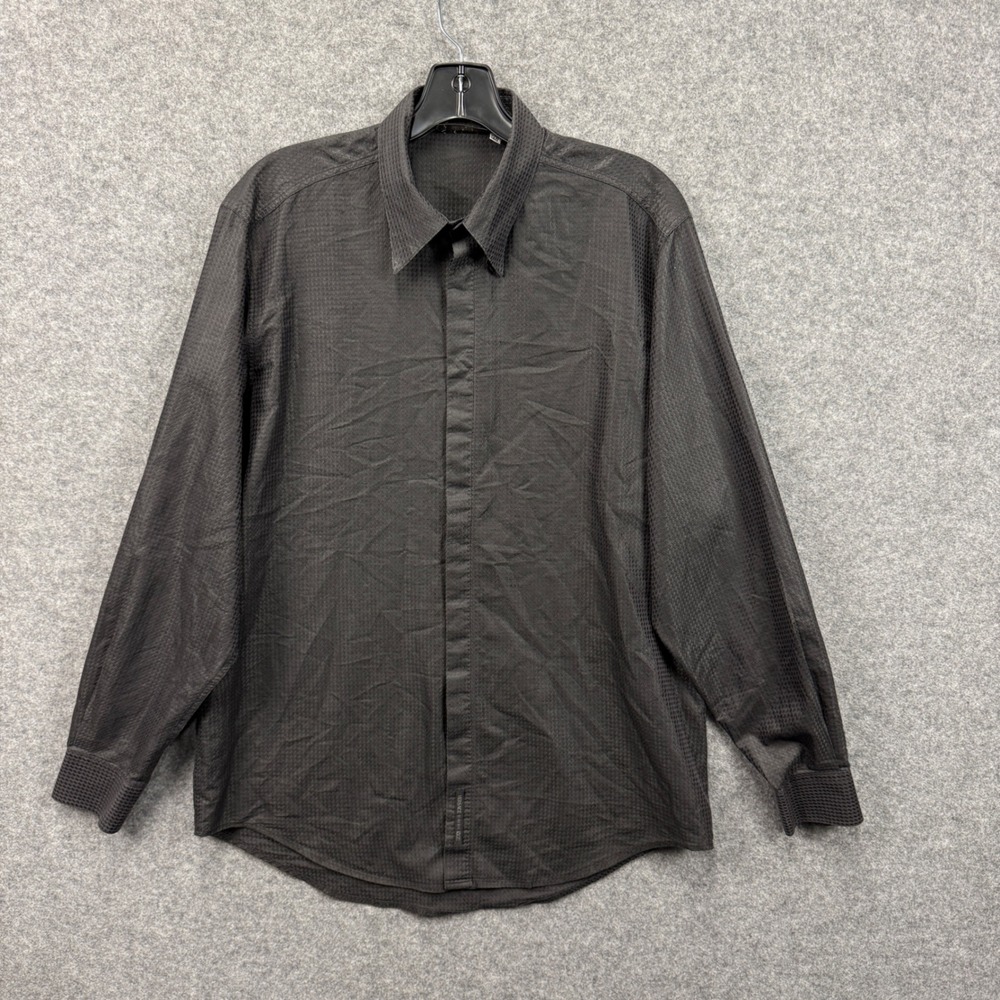 Versace Classic V2 Mens Black Textured Hidden Button Down Shirt Size 15.75 40